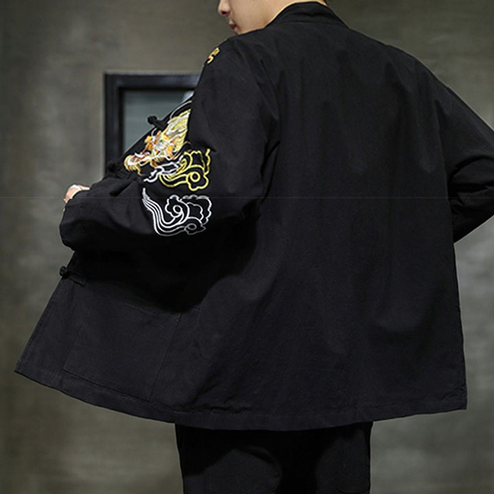 Veste de costume chinois Tang brodée avec Buddha Stones et dragon pour homme - image 3