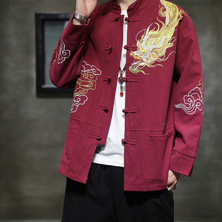 Veste de costume chinois Tang brodée avec Buddha Stones et dragon pour homme - image 16