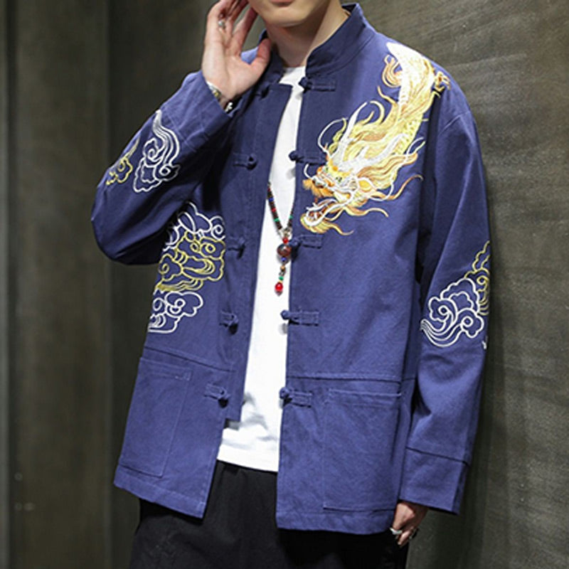Veste de costume chinois Tang brodée avec Buddha Stones et dragon pour homme - image 26