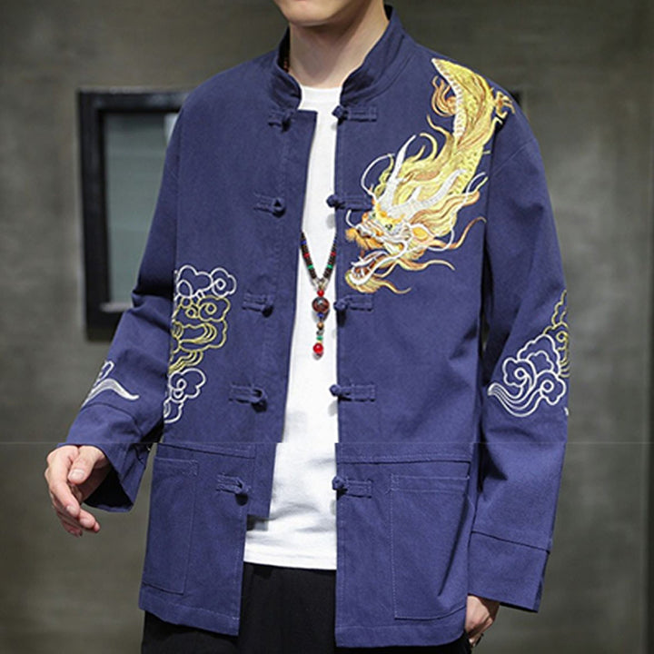 Veste de costume chinois Tang brodée avec Buddha Stones et dragon pour homme - image 24