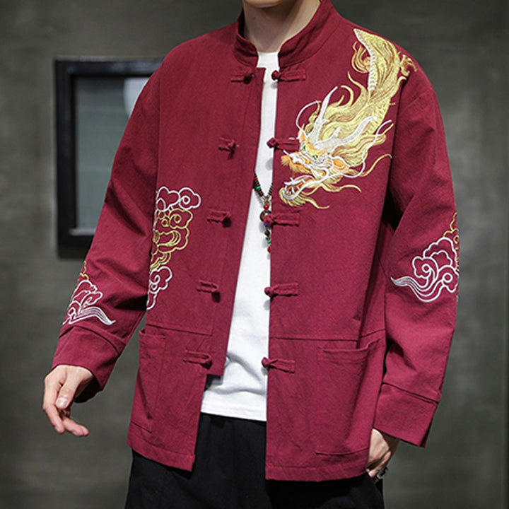 Veste de costume chinois Tang brodée avec Buddha Stones et dragon pour homme - image 18