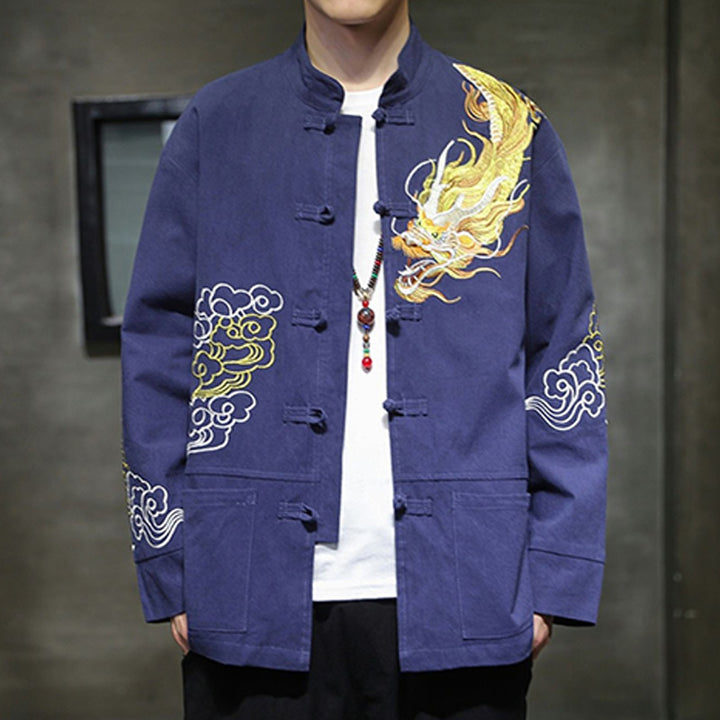 Veste de costume chinois Tang brodée avec Buddha Stones et dragon pour homme - image 23