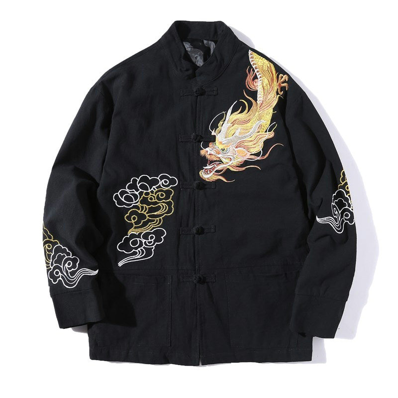 Veste de costume chinois Tang brodée avec Buddha Stones et dragon pour homme - image 1