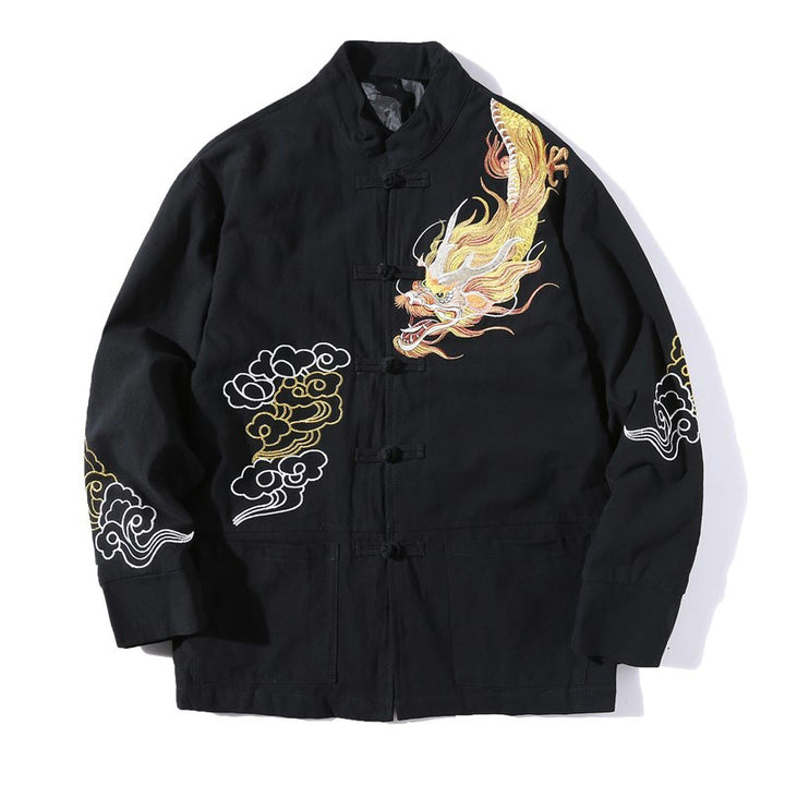 Veste de costume chinois Tang brodée avec Buddha Stones et dragon pour homme - image 1