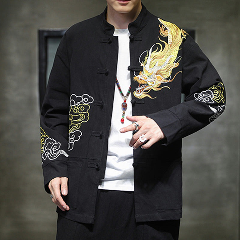 Veste de costume chinois Tang brodée avec Buddha Stones et dragon pour homme - image 11