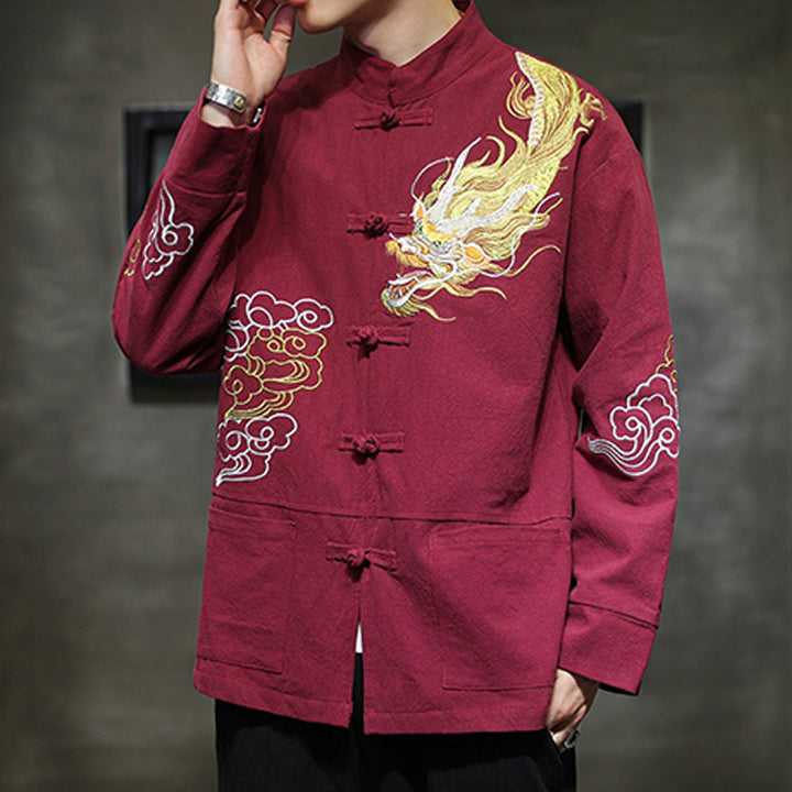 Veste de costume chinois Tang brodée avec Buddha Stones et dragon pour homme - image 14
