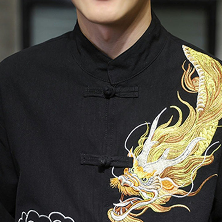 Veste de costume chinois Tang brodée avec Buddha Stones et dragon pour homme