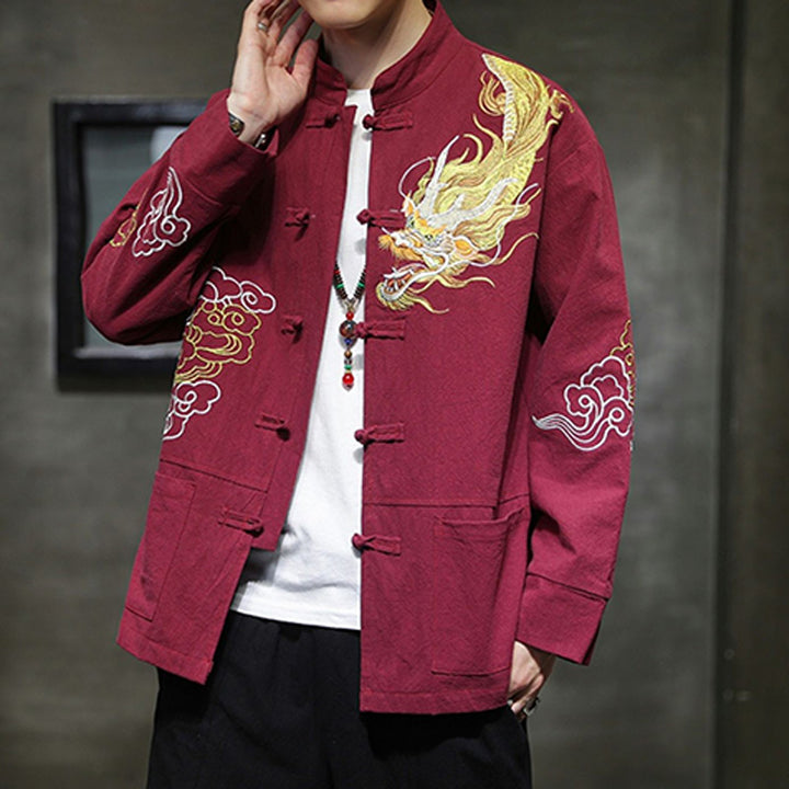 Veste de costume chinois Tang brodée avec Buddha Stones et dragon pour homme - image 17
