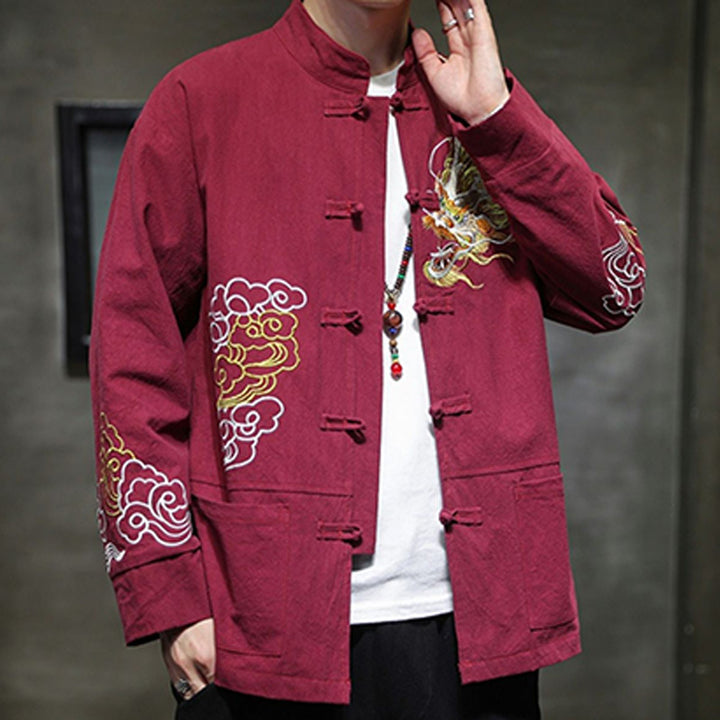 Veste de costume chinois Tang brodée avec Buddha Stones et dragon pour homme - image 20