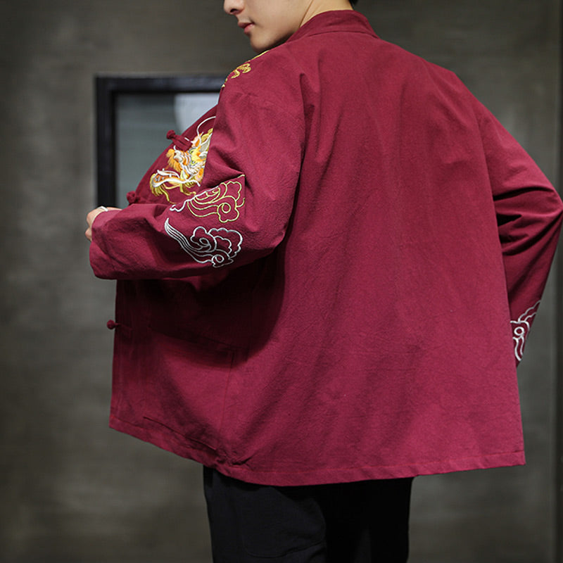 Veste de costume chinois Tang brodée avec Buddha Stones et dragon pour homme - image 15
