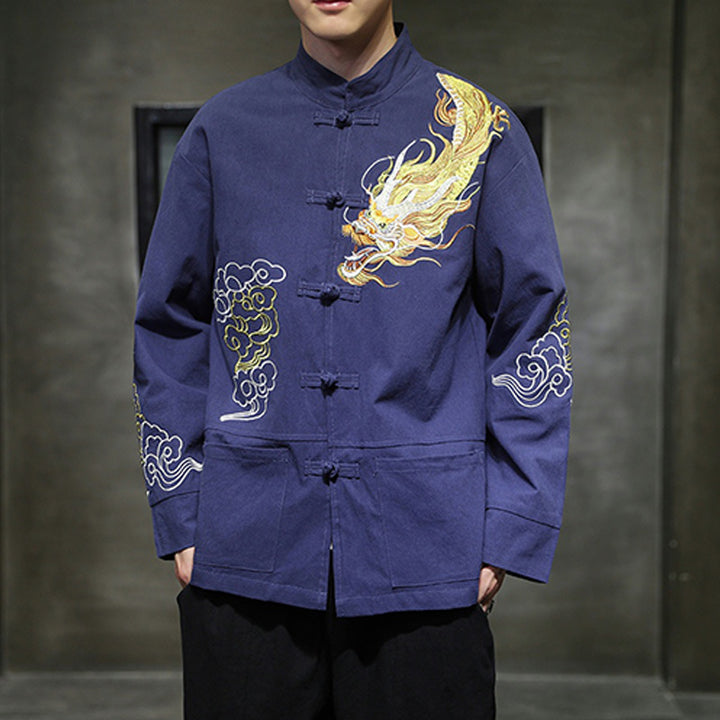 Veste de costume chinois Tang brodée avec Buddha Stones et dragon pour homme - image 25