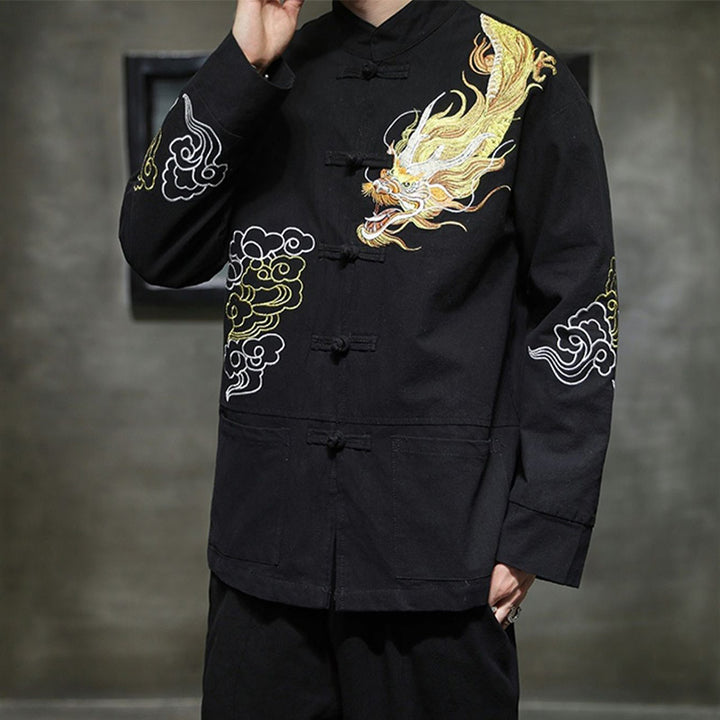 Veste de costume chinois Tang brodée avec Buddha Stones et dragon pour homme - image 10