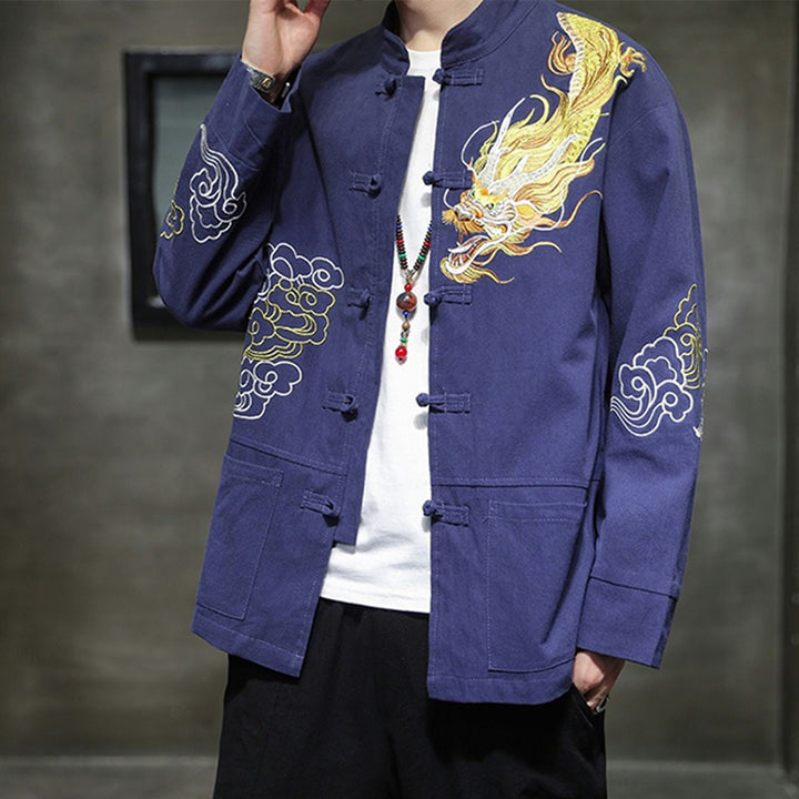 Veste de costume chinois Tang brodée avec Buddha Stones et dragon pour homme - image 22