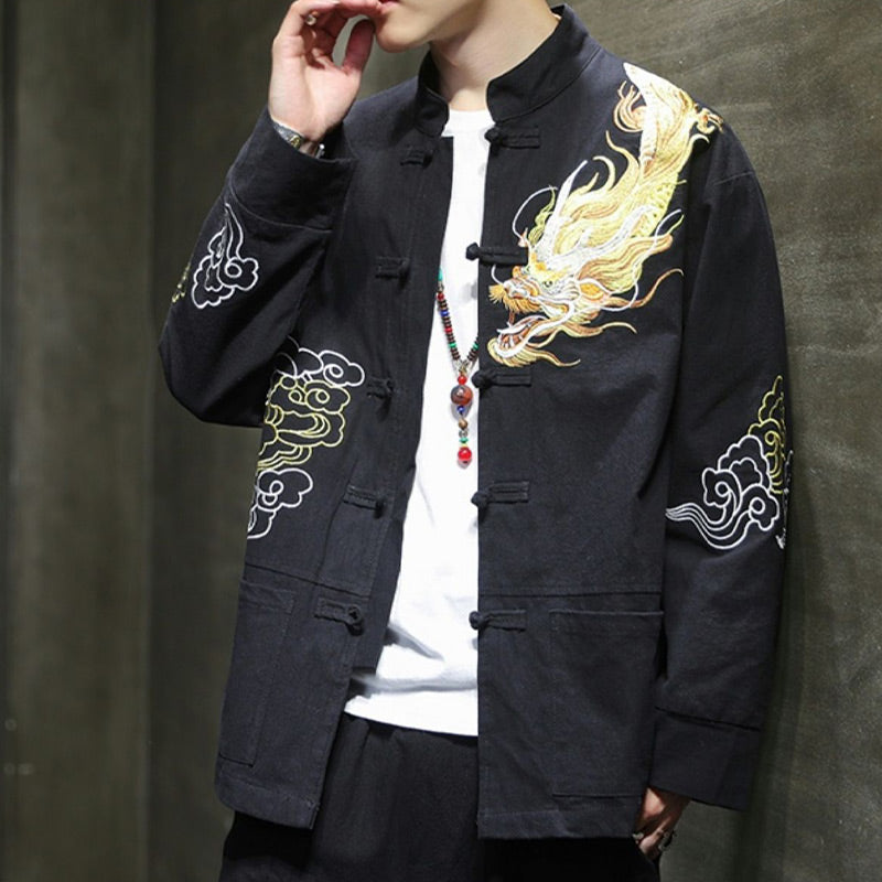 Veste de costume chinois Tang brodée avec Buddha Stones et dragon pour homme - image 2