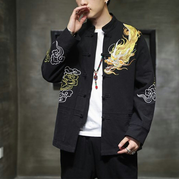 Veste de costume chinois Tang brodée avec Buddha Stones et dragon pour homme - image 12