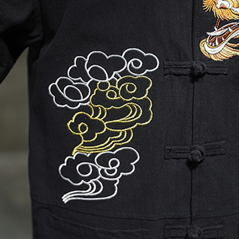 Veste de costume chinois Tang brodée avec Buddha Stones et dragon pour homme - image 4