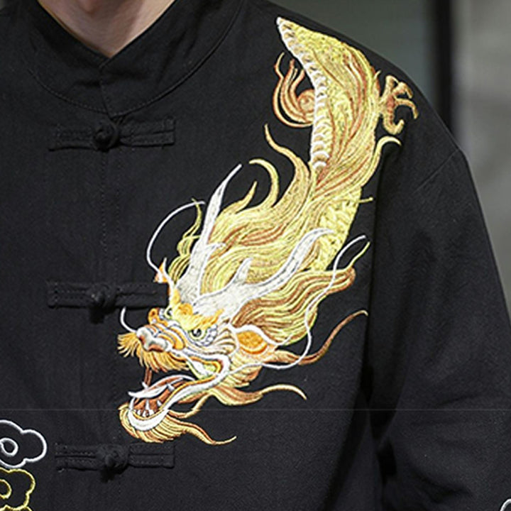 Veste de costume chinois Tang brodée avec Buddha Stones et dragon pour homme - image 8