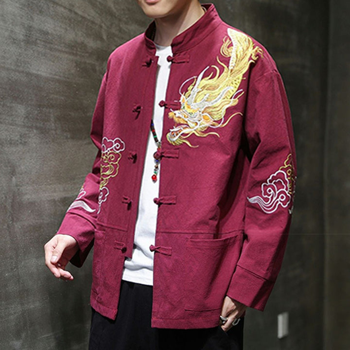 Veste de costume chinois Tang brodée avec Buddha Stones et dragon pour homme - image 19