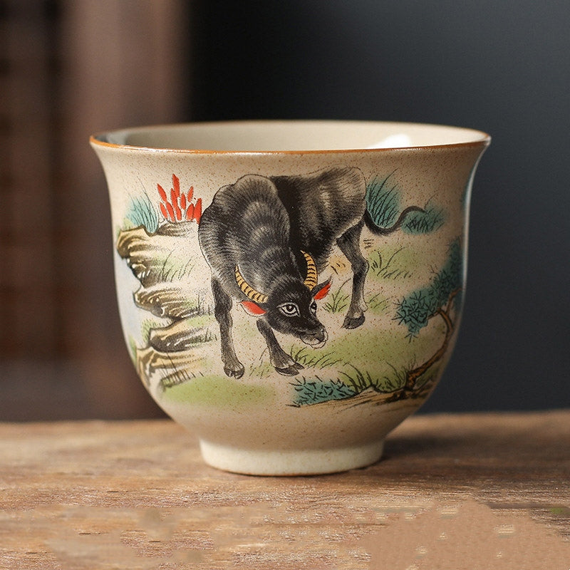 Tasse à thé en céramique Buddha Stones 12 signes du zodiaque chinois Tasse à thé Kung Fu 130 ml