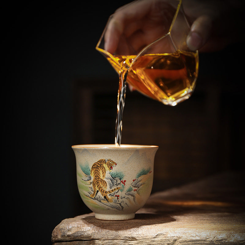 Tasse à thé en céramique Buddha Stones 12 signes du zodiaque chinois Tasse à thé Kung Fu 130 ml