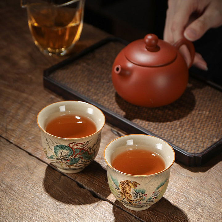 Tasse à thé en céramique Buddha Stones 12 signes du zodiaque chinois Tasse à thé Kung Fu 130 ml