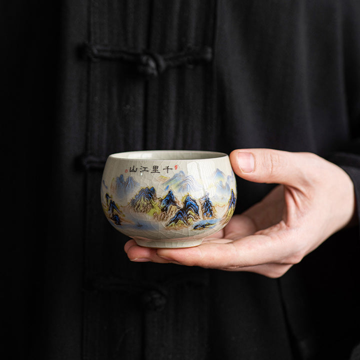 Buddha Stones Un panorama de rivières et de montagnes Tasse à thé en céramique Tasse à thé Kung Fu 150 ml