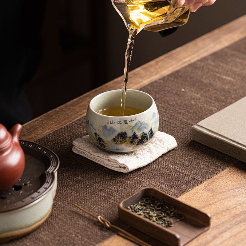 Buddha Stones Un panorama de rivières et de montagnes Tasse à thé en céramique Tasse à thé Kung Fu 150 ml