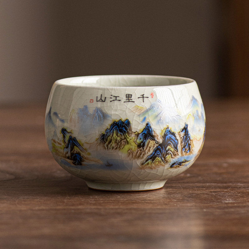 Buddha Stones Un panorama de rivières et de montagnes Tasse à thé en céramique Tasse à thé Kung Fu 150 ml
