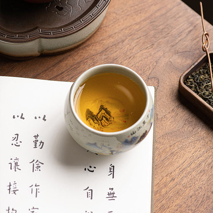 Buddha Stones Un panorama de rivières et de montagnes Tasse à thé en céramique Tasse à thé Kung Fu 150 ml