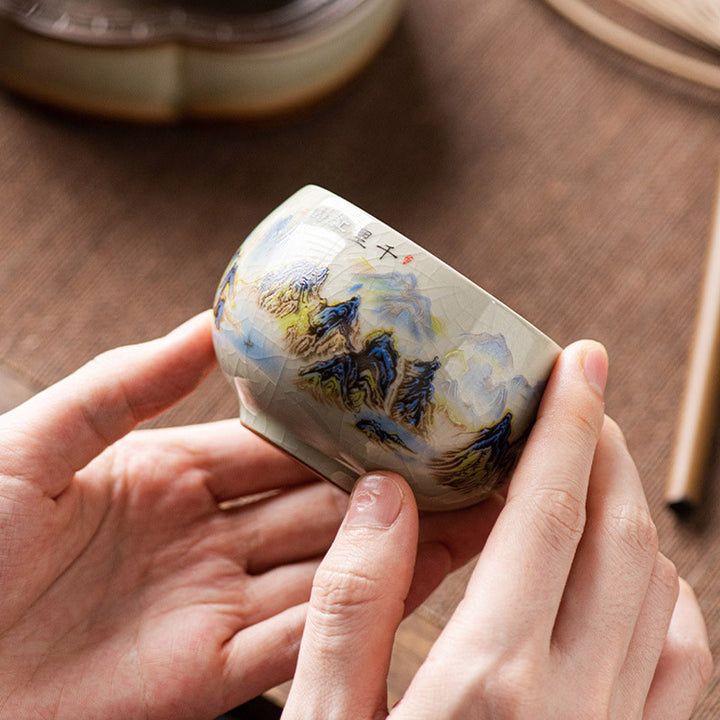 Buddha Stones Un panorama de rivières et de montagnes Tasse à thé en céramique Tasse à thé Kung Fu 150 ml