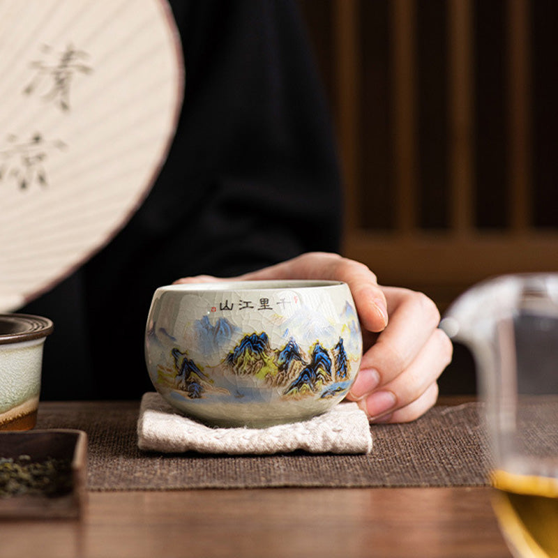 Buddha Stones Un panorama de rivières et de montagnes Tasse à thé en céramique Tasse à thé Kung Fu 150 ml