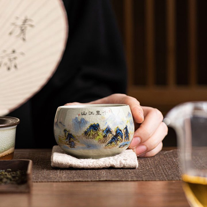 Buddha Stones Un panorama de rivières et de montagnes Tasse à thé en céramique Tasse à thé Kung Fu 150 ml