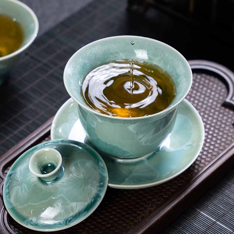 Tasse à thé traditionnelle en céramique émaillée Buddha Stones Gaiwan Sancai Tasse à thé Kung Fu et soucoupe avec couvercle 180 ml