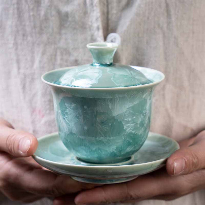 Tasse à thé traditionnelle en céramique émaillée Buddha Stones Gaiwan Sancai Tasse à thé Kung Fu et soucoupe avec couvercle 180 ml
