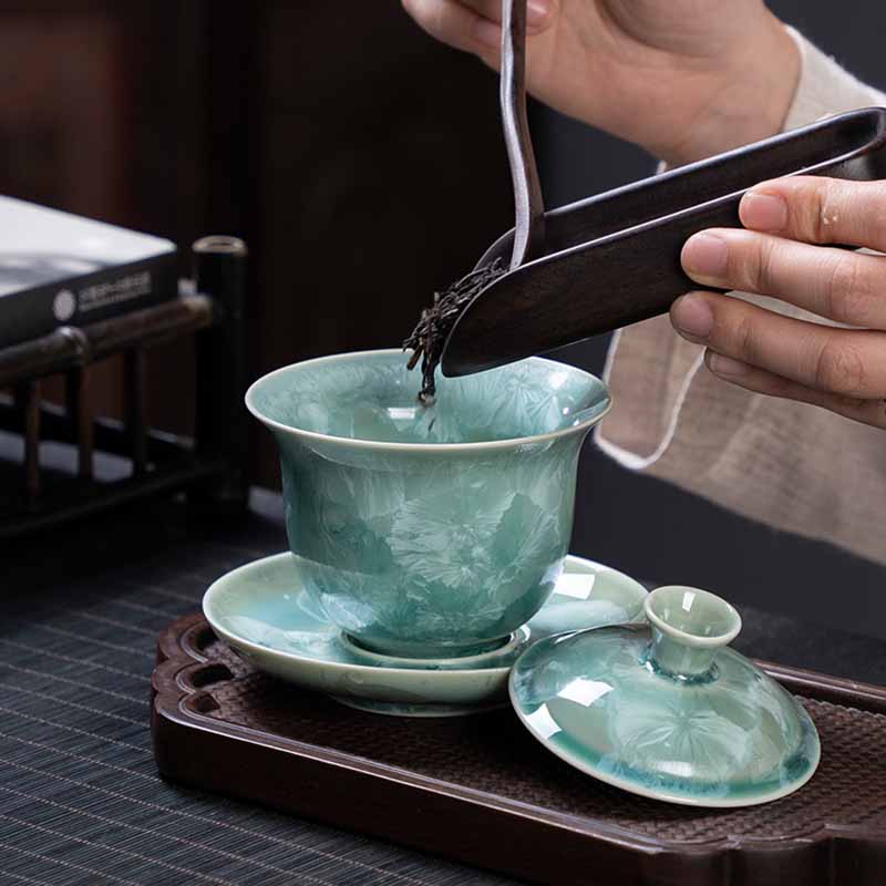Tasse à thé traditionnelle en céramique émaillée Buddha Stones Gaiwan Sancai Tasse à thé Kung Fu et soucoupe avec couvercle 180 ml