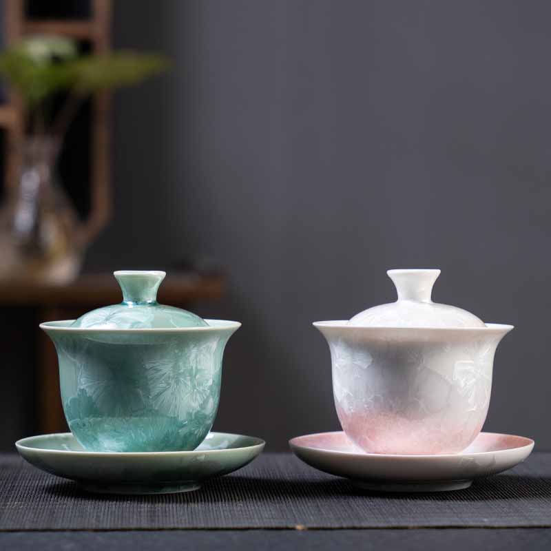 Tasse à thé traditionnelle en céramique émaillée Buddha Stones Gaiwan Sancai Tasse à thé Kung Fu et soucoupe avec couvercle 180 ml