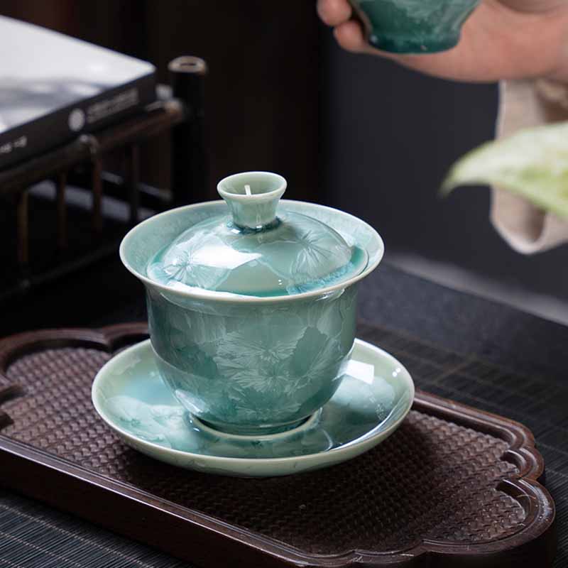 Tasse à thé traditionnelle en céramique émaillée Buddha Stones Gaiwan Sancai Tasse à thé Kung Fu et soucoupe avec couvercle 180 ml