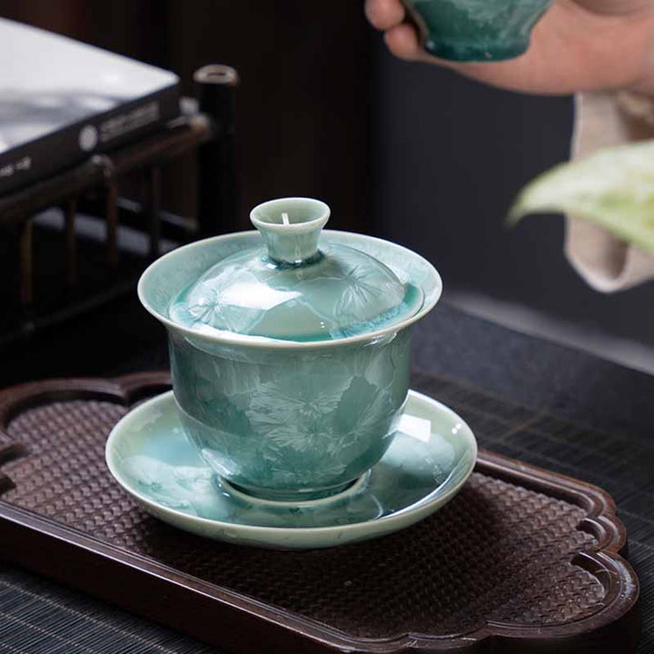 Tasse à thé traditionnelle en céramique émaillée Buddha Stones Gaiwan Sancai Tasse à thé Kung Fu et soucoupe avec couvercle 180 ml
