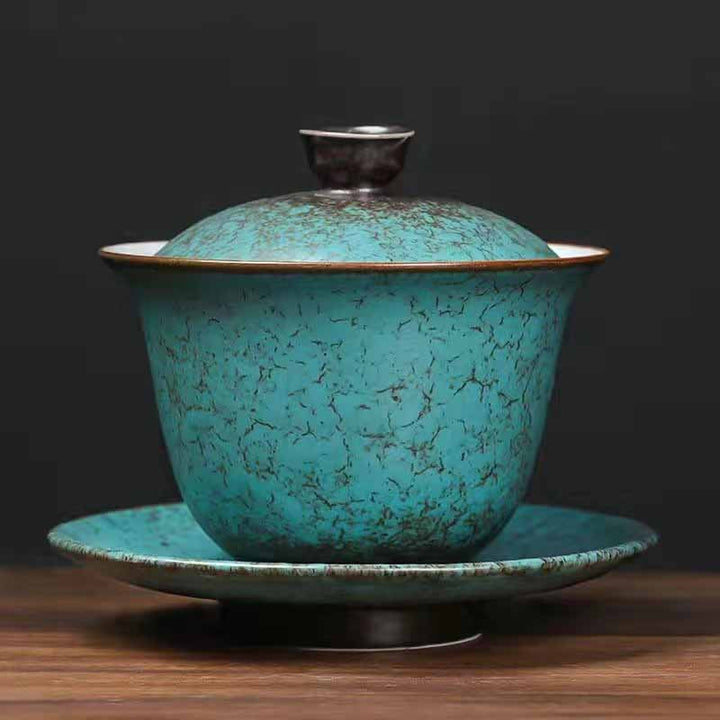 Buddha Stones Traditionnel Pin Vert Céramique Gaiwan Sancai Tasse à Thé Kung Fu Tasse à Thé Et Soucoupe Avec Couvercle