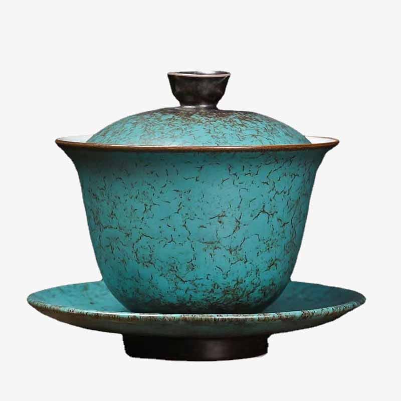 Buddha Stones Traditionnel Pin Vert Céramique Gaiwan Sancai Tasse à Thé Kung Fu Tasse à Thé Et Soucoupe Avec Couvercle