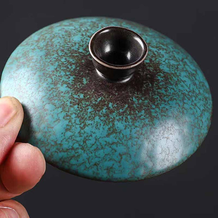 Buddha Stones Traditionnel Pin Vert Céramique Gaiwan Sancai Tasse à Thé Kung Fu Tasse à Thé Et Soucoupe Avec Couvercle