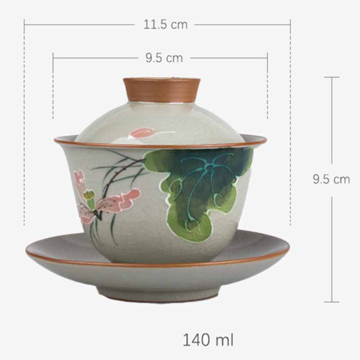 Buddha Stones Lotus Koi Fish Pod Leaf Céramique Gaiwan Sancai Tasse à Thé Kung Fu Tasse à Thé Et Soucoupe Avec Couvercle 140ml