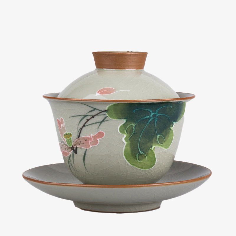Buddha Stones Lotus Koi Fish Pod Leaf Céramique Gaiwan Sancai Tasse à Thé Kung Fu Tasse à Thé Et Soucoupe Avec Couvercle 140ml