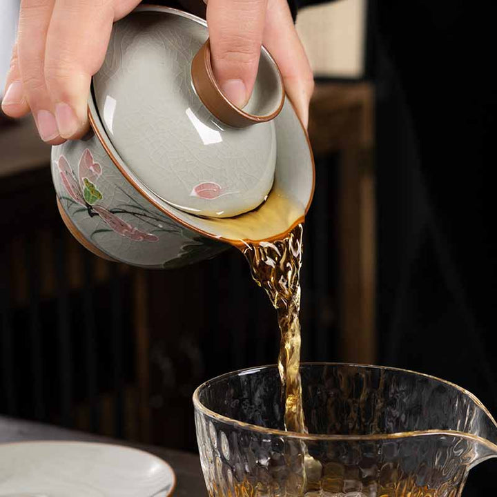 Buddha Stones Lotus Koi Fish Pod Leaf Céramique Gaiwan Sancai Tasse à Thé Kung Fu Tasse à Thé Et Soucoupe Avec Couvercle 140ml