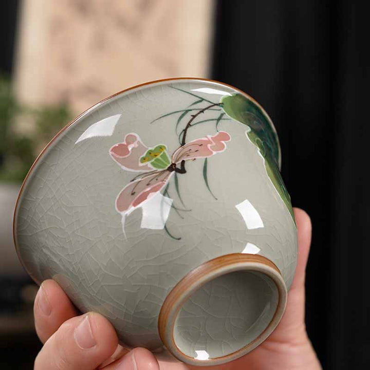 Buddha Stones Lotus Koi Fish Pod Leaf Céramique Gaiwan Sancai Tasse à Thé Kung Fu Tasse à Thé Et Soucoupe Avec Couvercle 140ml