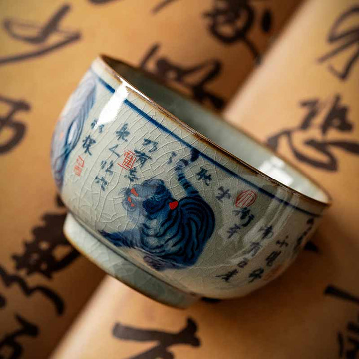 Tasse à thé en céramique peinte à la main en forme de tigre mignon de Jingdezhen, Buddha Stones, tasse à thé Kung Fu, bol 140 ml