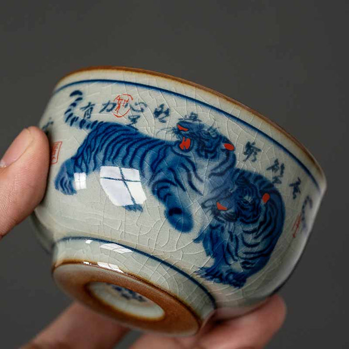 Tasse à thé en céramique peinte à la main en forme de tigre mignon de Jingdezhen, Buddha Stones, tasse à thé Kung Fu, bol 140 ml