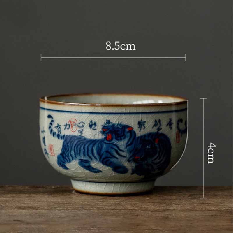 Tasse à thé en céramique peinte à la main en forme de tigre mignon de Jingdezhen, Buddha Stones, tasse à thé Kung Fu, bol 140 ml
