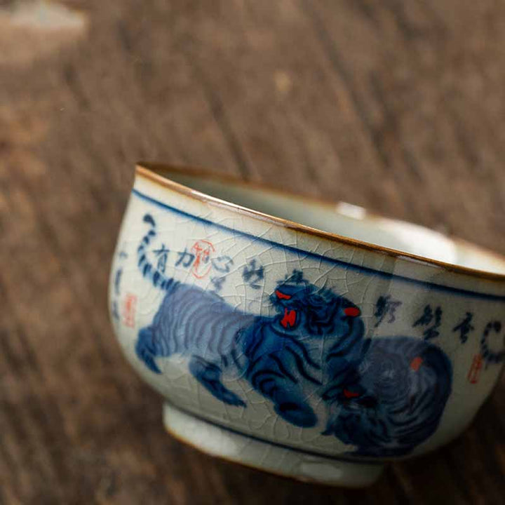 Tasse à thé en céramique peinte à la main en forme de tigre mignon de Jingdezhen, Buddha Stones, tasse à thé Kung Fu, bol 140 ml