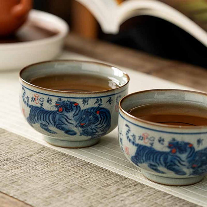 Tasse à thé en céramique peinte à la main en forme de tigre mignon de Jingdezhen, Buddha Stones, tasse à thé Kung Fu, bol 140 ml
